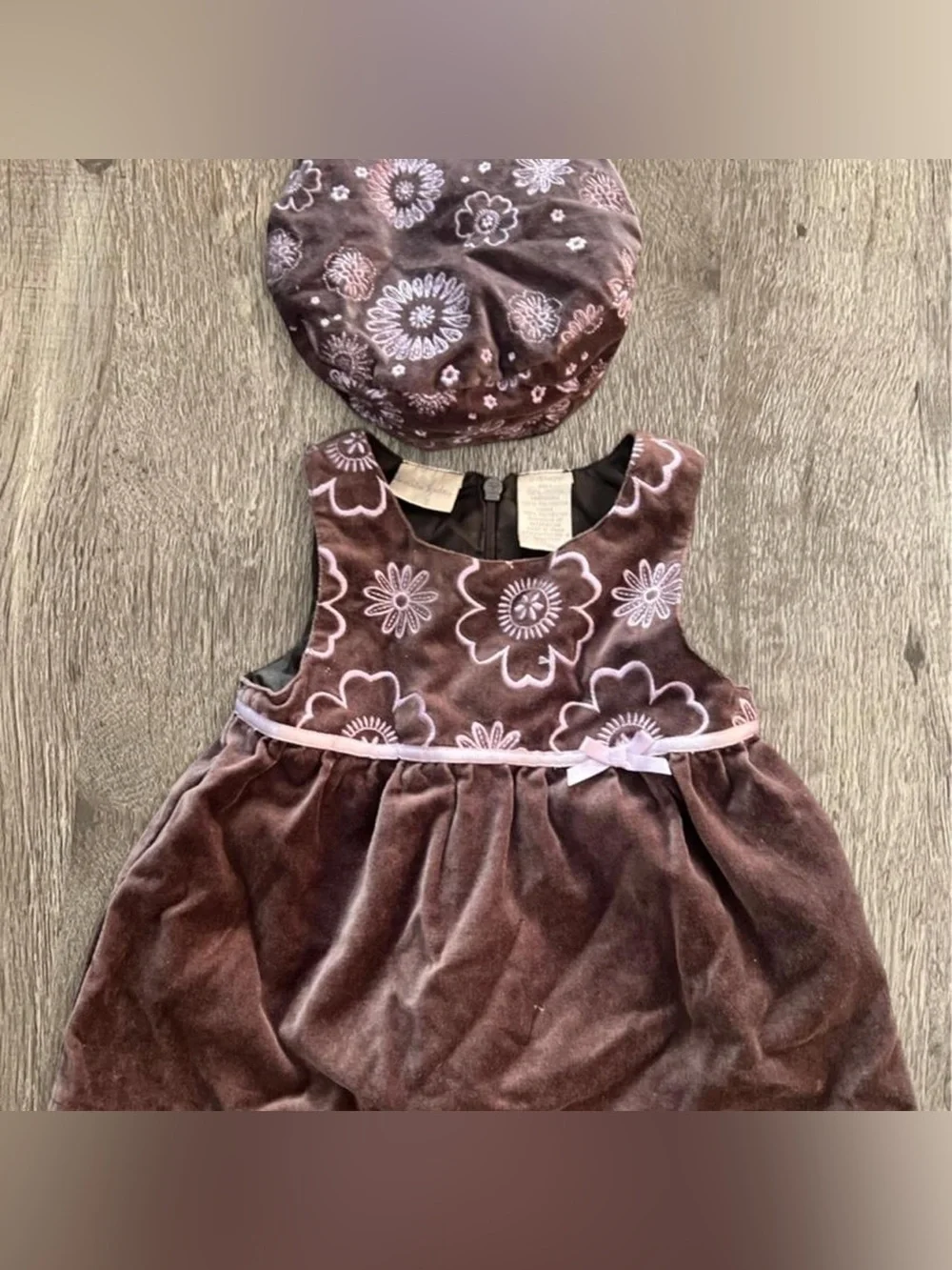Koala Kids Brown Velvet Floral Hat and Dress Set